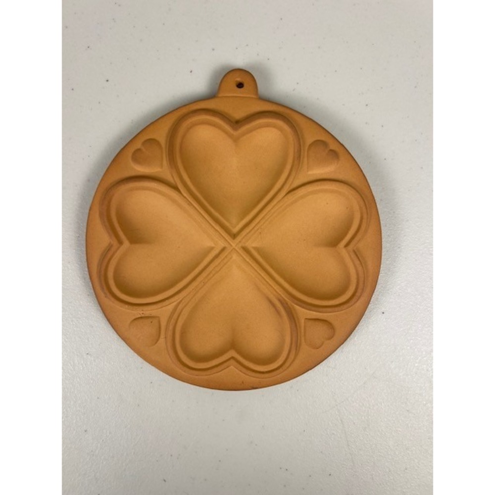 Vintage Terracotta‎ Heart Clover Cookie Mold Wall Plaque Japan 7 Inch Round